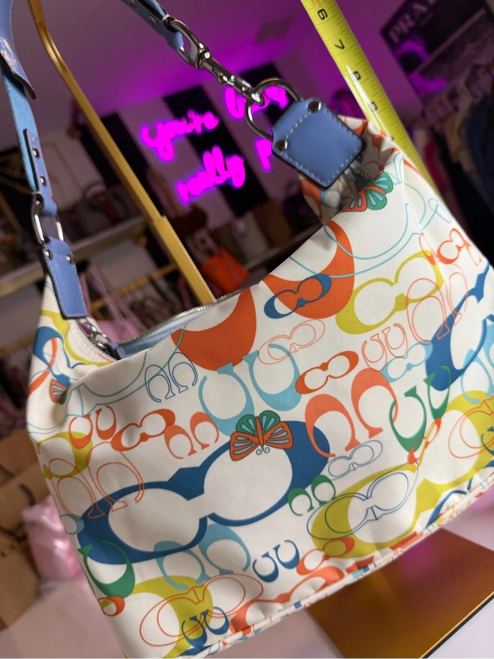 Coach F17423 Optic Signature Butterfly Hobo Bag Wristlet Set Y2K RARE coin pouch